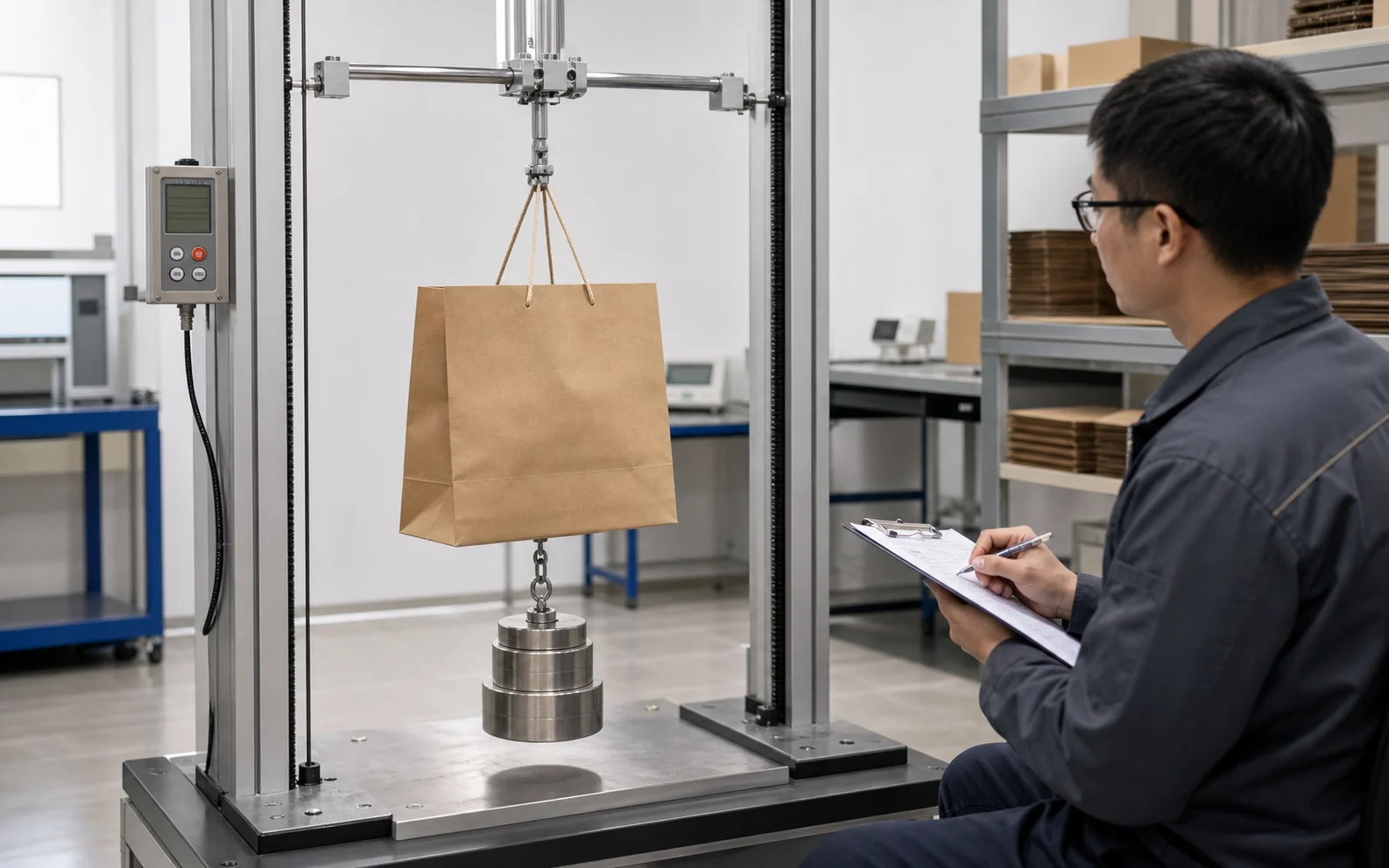 Paper bag load-bearing functionality test