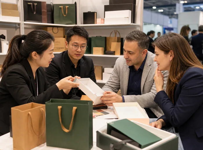 SiWei meeting buyers at a packaging exhibition