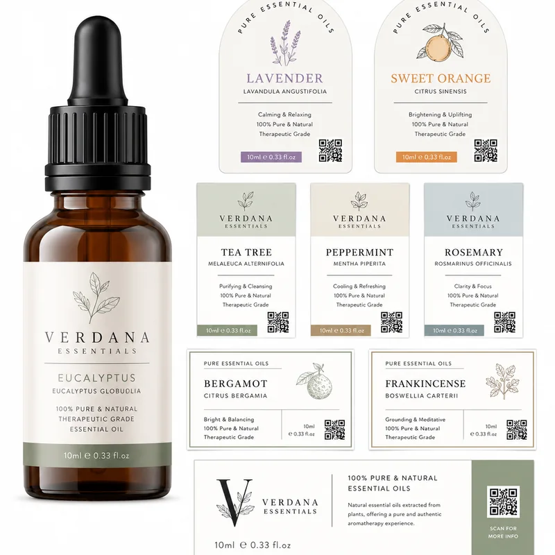 Custom essential oil bottle labels and printed label sheets
