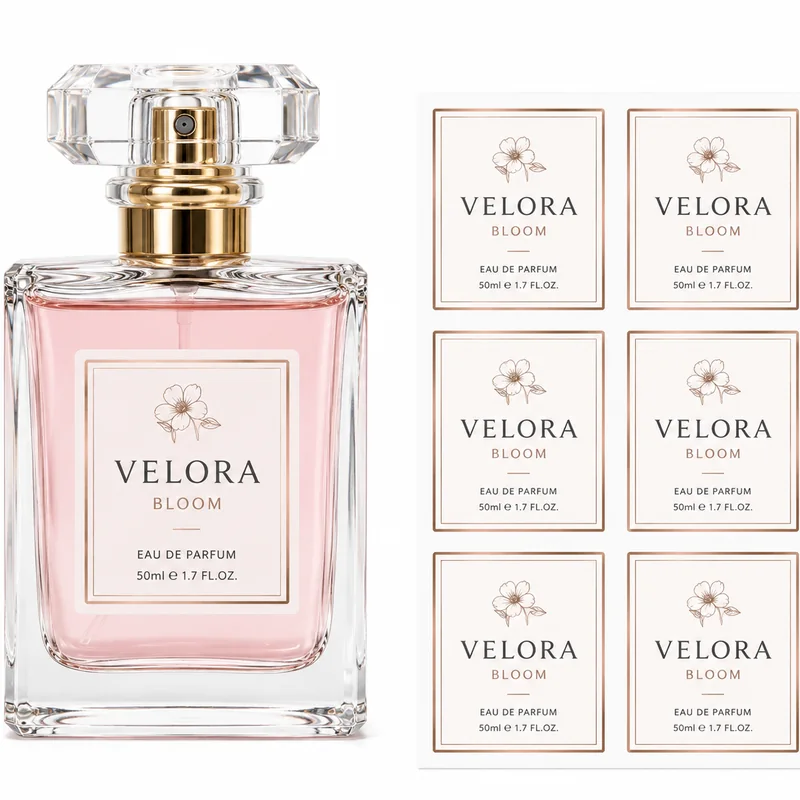 Perfume bottle and coordinated product labels